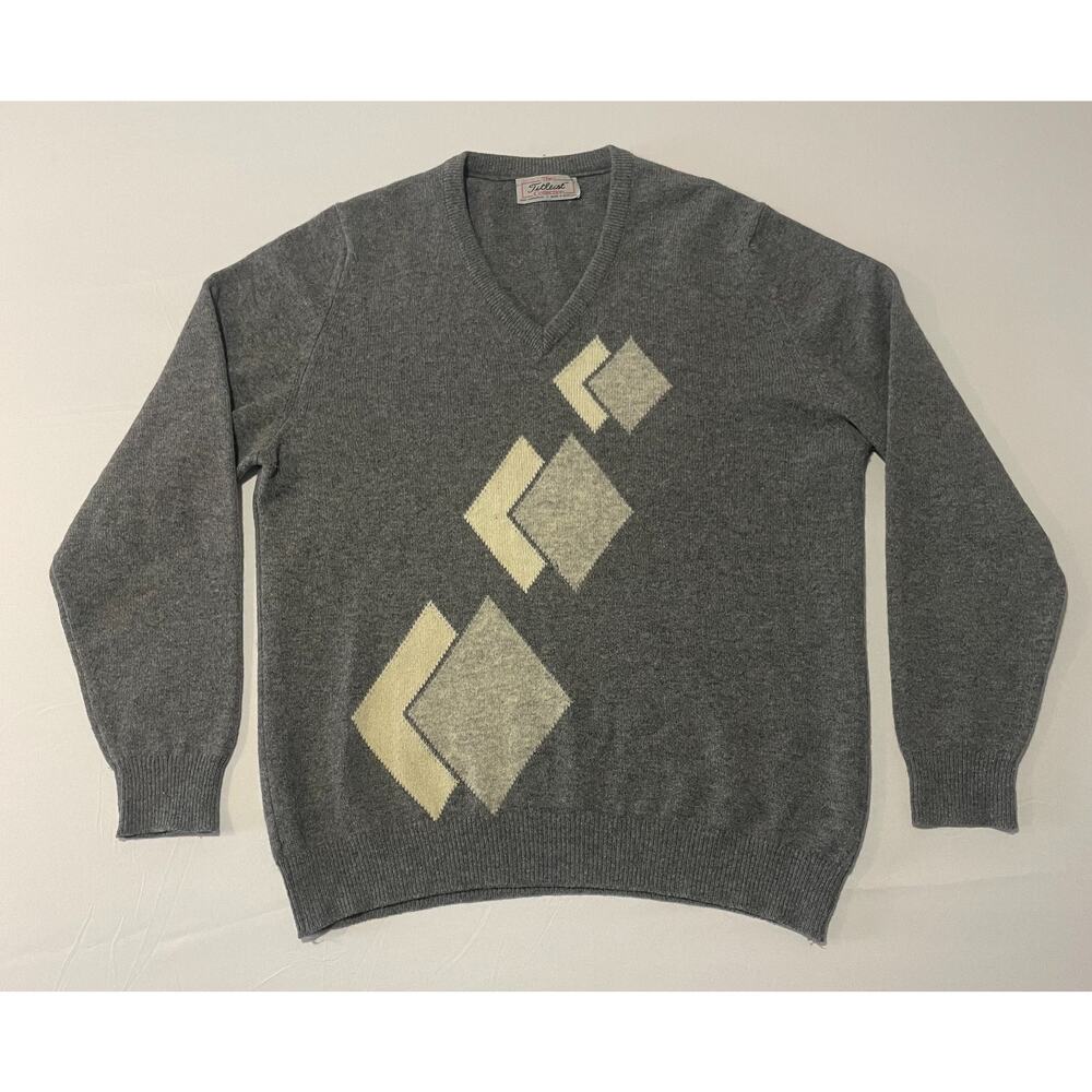 Titleist Vintage Sweater Mens‎ L Gray Geometric Lambswool Scotland Golf Preppy